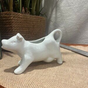 Vintage White Ceramic Cow Creamer Pitcher - Farmhouse Kitchen Decor